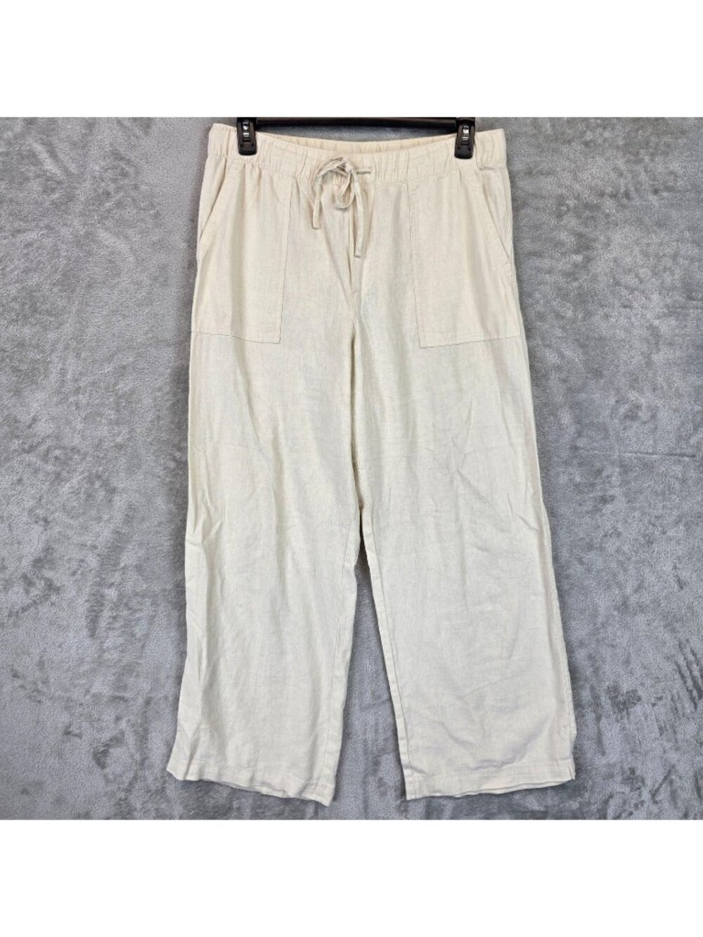 Gap Pants Womens L Cream Linen Straight Leg Elastic Waist Pockets Casual Summer